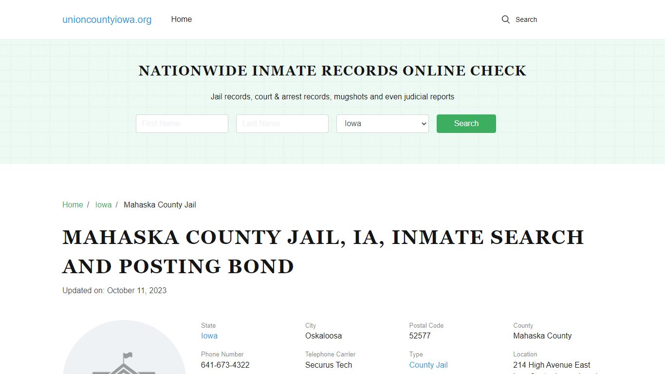 Mahaska County Jail, IA, Inmate Search, Visitations