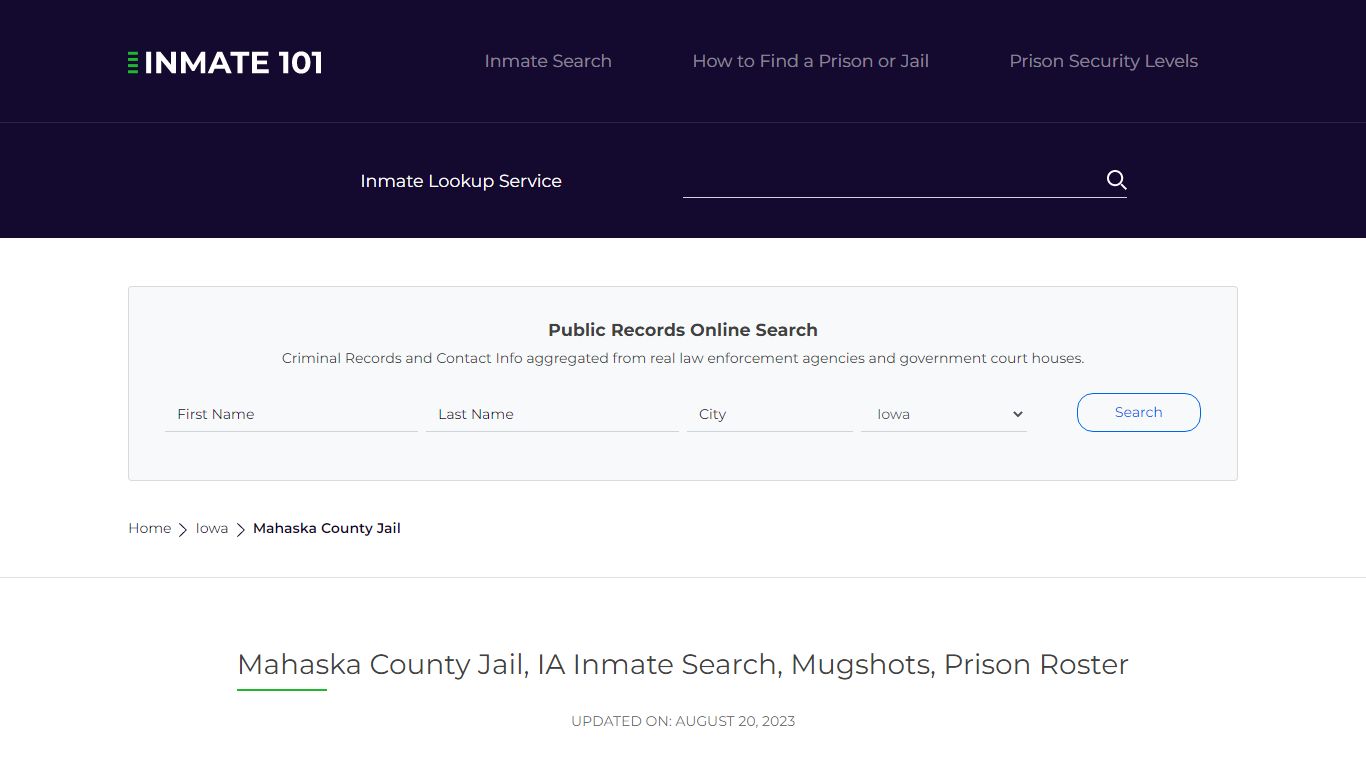 Mahaska County Jail, IA Inmate Search, Mugshots, Prison Roster